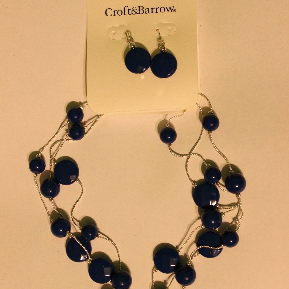Blue Beaded Necklace & Earrings